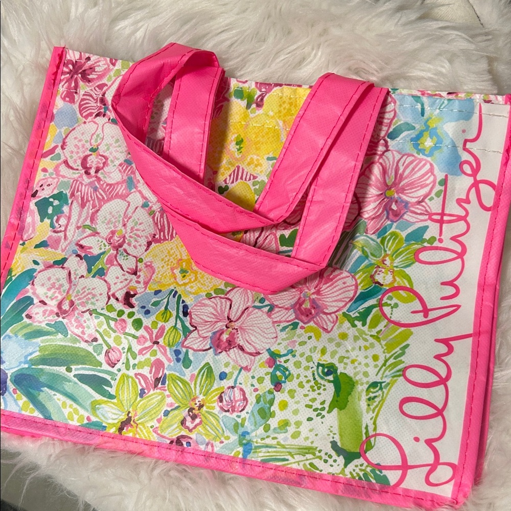 Lilly Pulitzer Floral Garden tote bag  vibrant pink leopard  orchid graphics